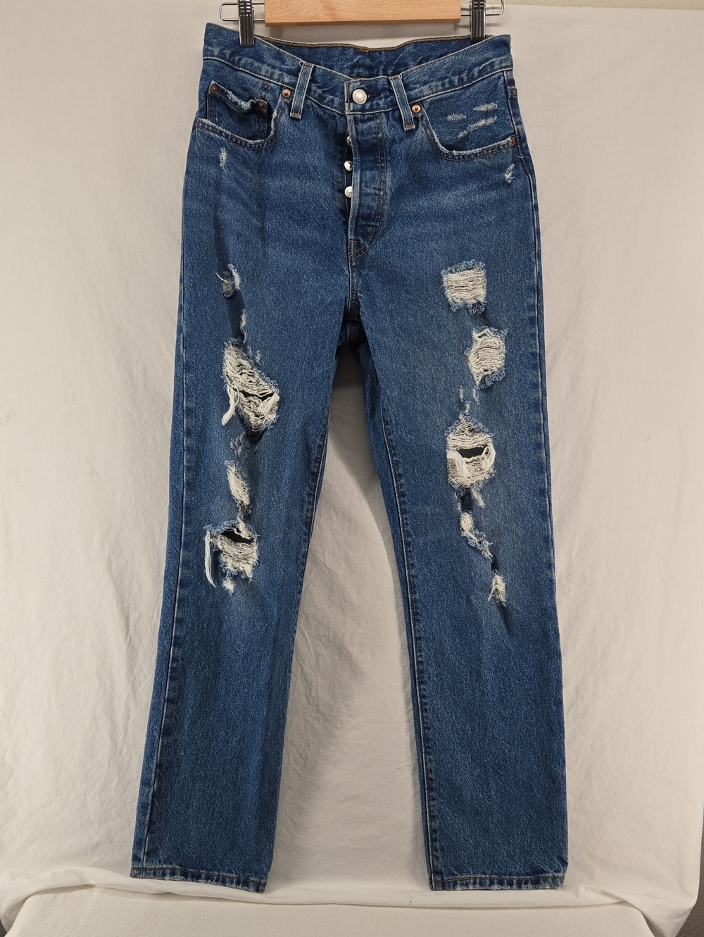 Levi's 501 Medium Blue Distressed Women's Straight-Leg Jeans Size 28